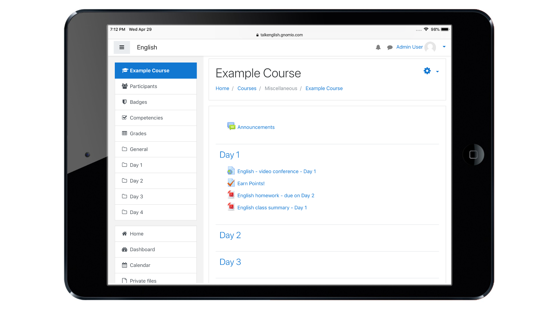 Tablet in horizontal position